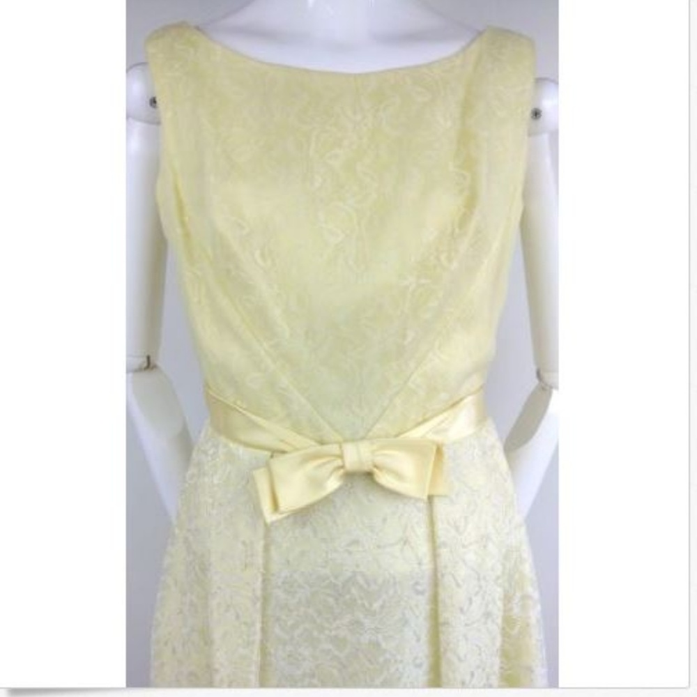 Vintage 60s Lace Cocktail Gown Prom Dress Yellow S - Picture 3 of 8